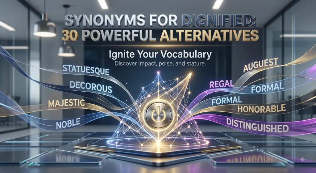 Synonyms for dignified showing graceful, respectable, poised, noble, and honorable qualities.