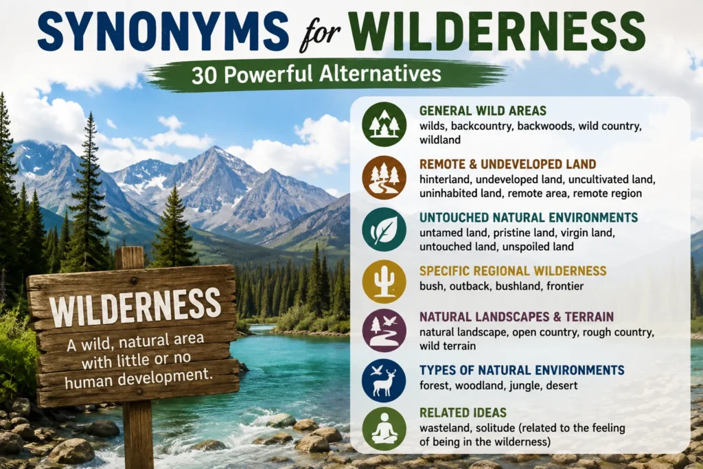 Synonyms for wilderness with meanings and examples