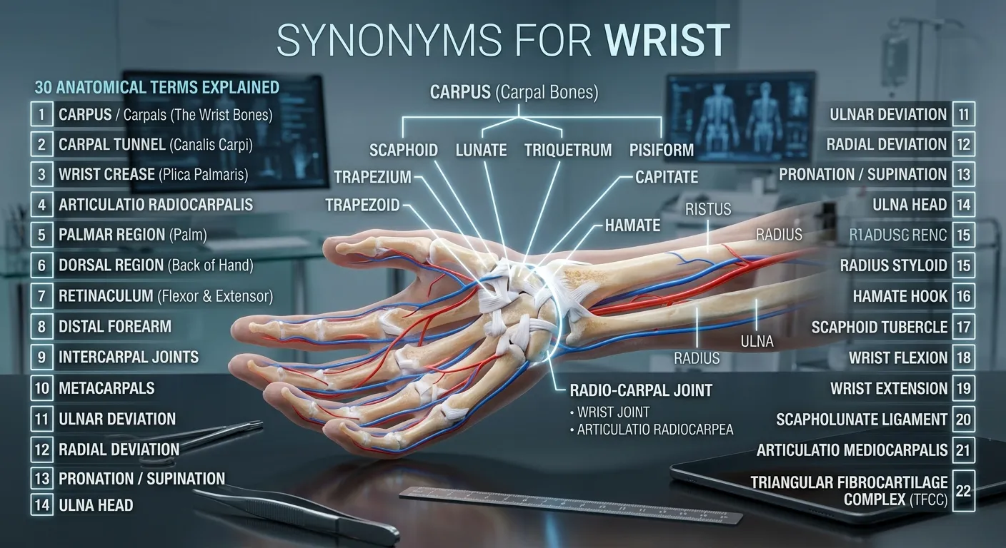 Synonyms of wrist with meanings and related anatomical terms