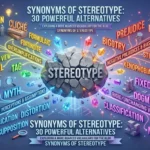 Synonyms of stereotype including generalization, assumption, prejudice, and cliché